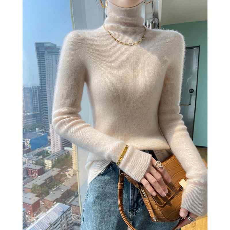 ニットセーター レディース 秋冬 カシミヤ 羊毛 フリルネック スリム インナー ベースレイヤー 単色 トップス 吸湿速乾 高級感 接触冷感