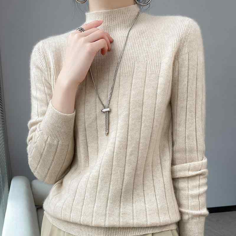 ・性別: 女性・スタイル: 通勤・着用方法: プルオーバー・版型: スリム・丈: 普通 (50-65cm)・襟: ハーフタートルネック・袖丈: 長袖・厚み: 中厚・加工: ノーアイロン・素材: ウール 95%以上・色: ネイビー,パープル,ピンク,エメラルド,ホワイト,ブラック・サイズ: S,M,L,XL,2XL・流行要素: リブ