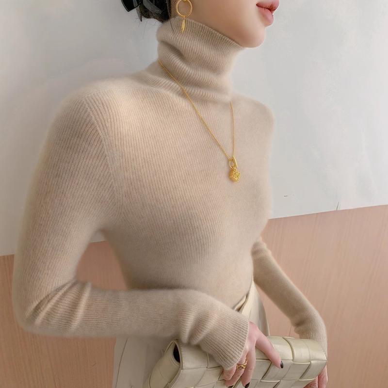 秋冬 レディース カシミヤ ニット セーター シームレス タイトフィット スリム ベースレイヤー タートルネック プルオーバー トップス インナー 修身 暖か 接触冷感 吸湿速乾 高級感 再生繊維 切り替え デザイン