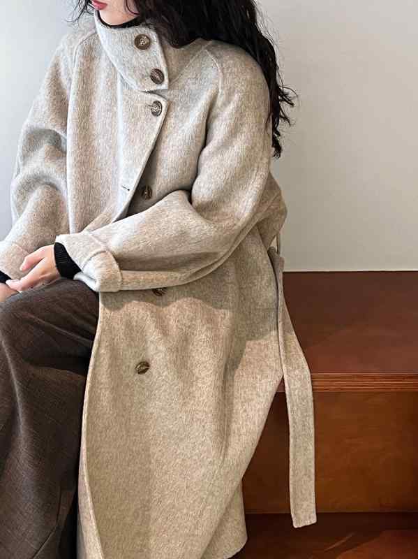 レディース コート ウール 羊毛 ダブルフェイス リバーコート スタンドカラー ミドル丈 アウター 上品 高見え きれいめ 通勤 オフィス カジュアル 冬 韓国ファッション