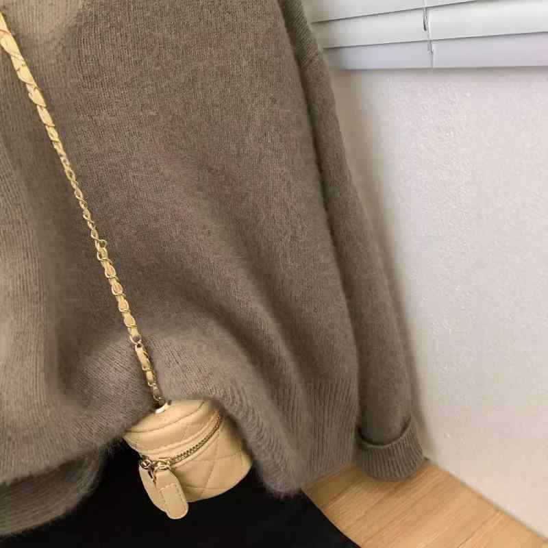 レディース 秋冬 Vネック ニットセーター ゆったり ルーズフィット スリム効果 キャメル色 長袖 ウール カシミア トップス ベースレイヤー