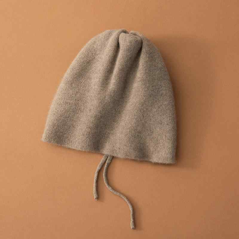 Knit Hat - ニット帽 秋冬 男女兼用 羊毛 カシミア 厚手 ドローコード付き 無地 シンプルデザイン カジュアル リラックススタイル ビーニー 防寒 暖か素材 日常使い