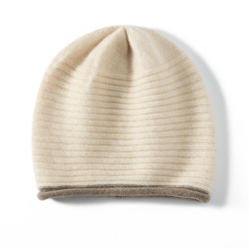 Knit Hat - ニット帽 レディース 秋冬 カシミア 暖か シンプル 百搭 コントラストカラー アウトドア 毛糸 ビーニー フィット 防寒 ユニセックス 日常使い 通勤 散歩 軽量 柔らか 吸湿