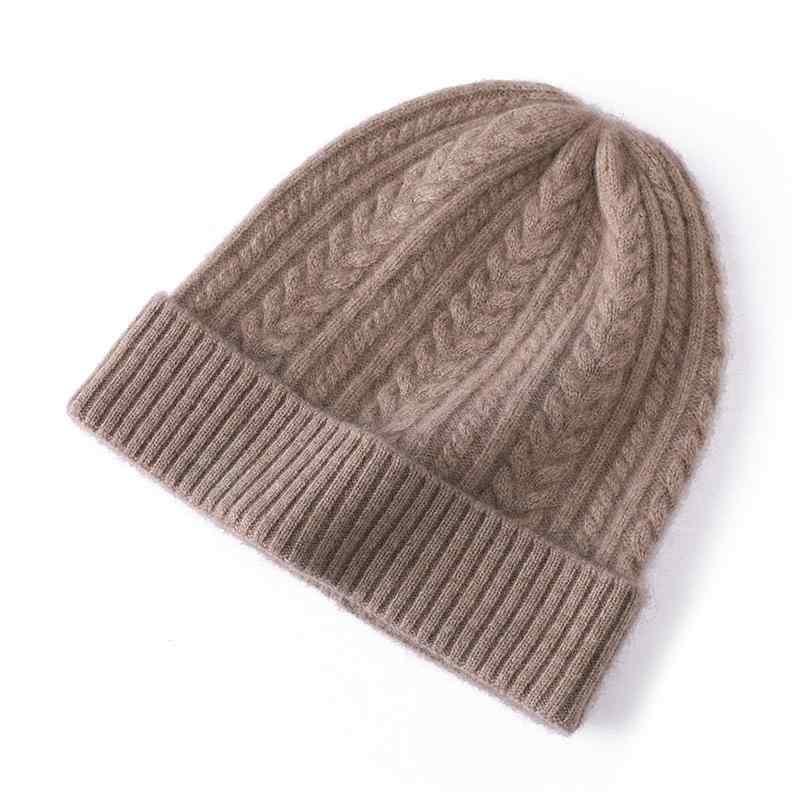 Knit Hat - ニット帽子 レディース 秋冬 カシミヤ ヤギ毛 単色 麦穂ツイスト 編み込み アウトドア ファッション 折り返し カジュアル 暖か素材 日常使い 防寒 スタイリッシュ 軽やか 着こなし