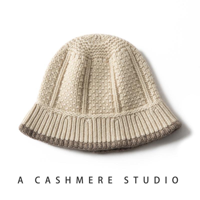 バケットハット レディース 秋冬 カシミヤ 保温 顔映り 小丸頂 ニット帽 毛糸帽 暖か 漁夫帽 水桶帽