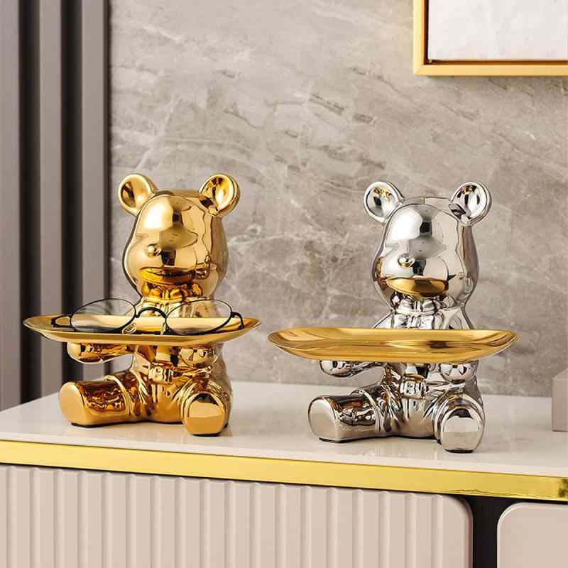 置物 クマ 貯金箱 陶器 トレイ付き 鍵収納 玄関 リビング 卓上 インテリア おしゃれ かわいい 高見え オブジェ 雑貨 デスク 小物入れ 鍵 モダン シンプル 飾り棚