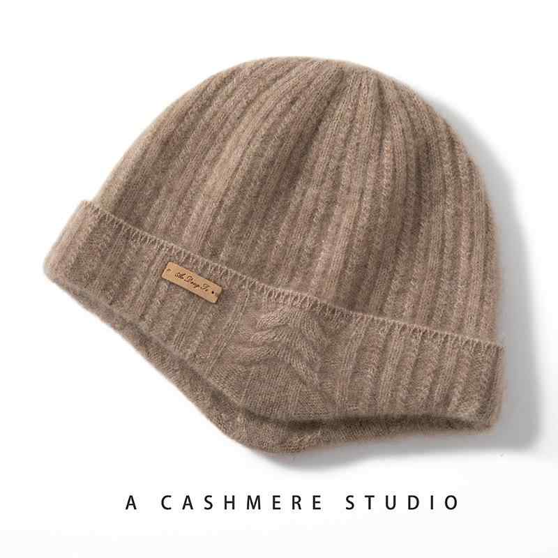 秋冬 レディース ニット帽 100%カシミア 暖か 耳当て ツイスト編み 保暖 ファッション 帽子