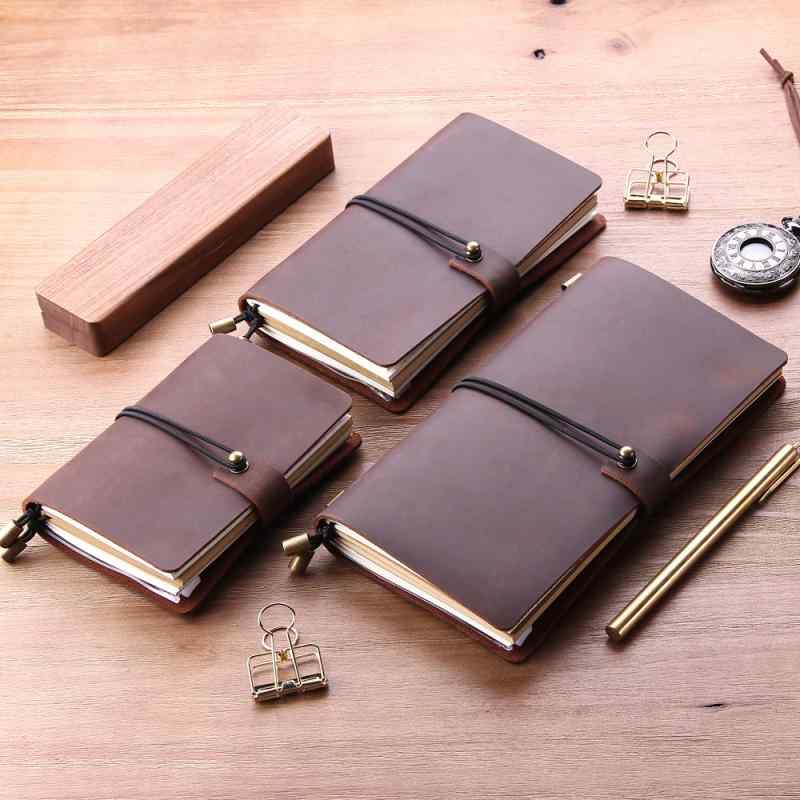 ・表紙素材: ヘッドレイヤー牛革、クレイジーホース革・表紙カラー: ブラウン、ワインレッド・製本: ルーズリーフ・内ページ素材: 100g道林紙・サイズ: 13×10cm,17×10cm,22×12cm・ページ数: 96枚 (192面)