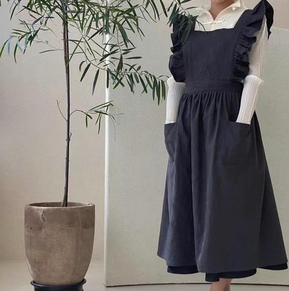 エプロン レディース ゆったり フリル 法式 レトロ ベーキング アート クラフト ネイル カバー カフェ ..