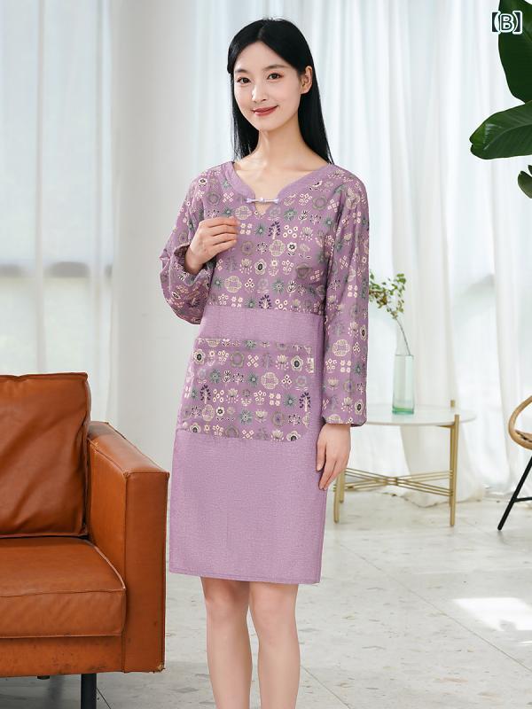 エプロン レディース 中華風 レトロ 盤ボタン 防水 防油 韓国風 長袖 家庭用 キッチン 調理 料理 作業着 汚れ防止 吸水 速乾 快適 デザイン スタイリッシュ 日常使い