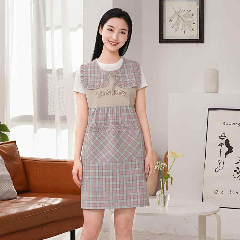 ・タイプ: 無袖エプロン・用途: 防汚・素材: ポリエステル・サイズ: フリーサイズ・スタイル: 韓国スタイル・柄: ストライプ/チェック・色: ピンクチェック,ブラックチェック,レッドチェック,ブラックチェック+袖カバー,ピンクチェック+...