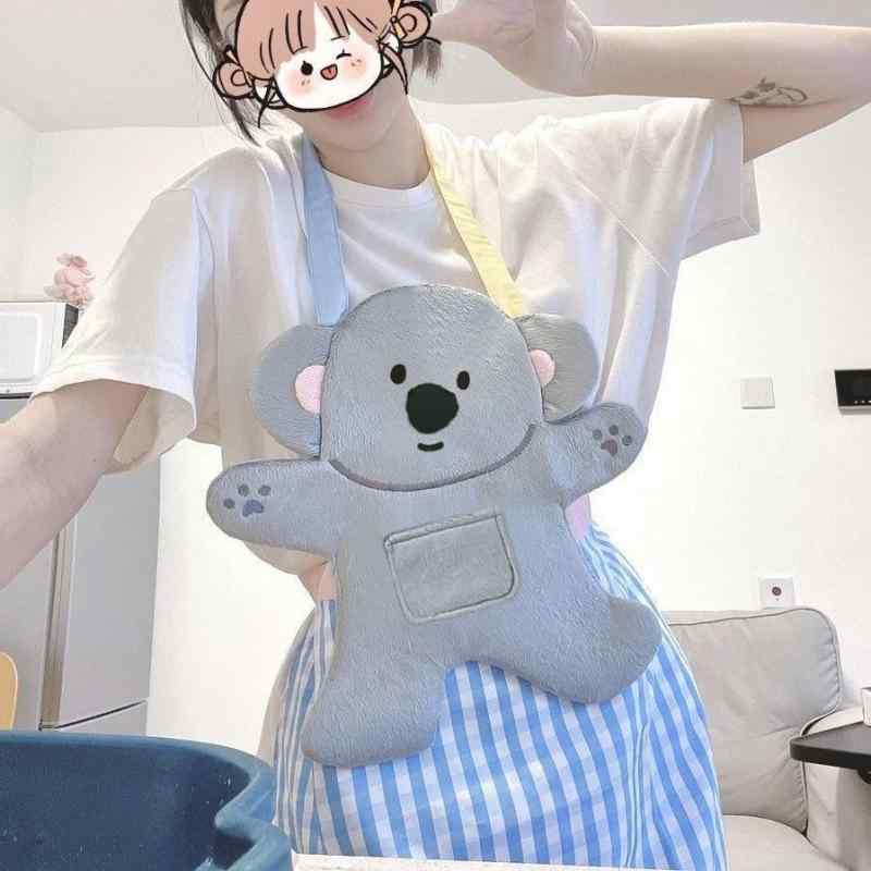 エプロン ユニセックス かわいいコアラ 中長丈 ゆったり 汚れにくい ふわふわ素材 面白い卡通デザイン ..