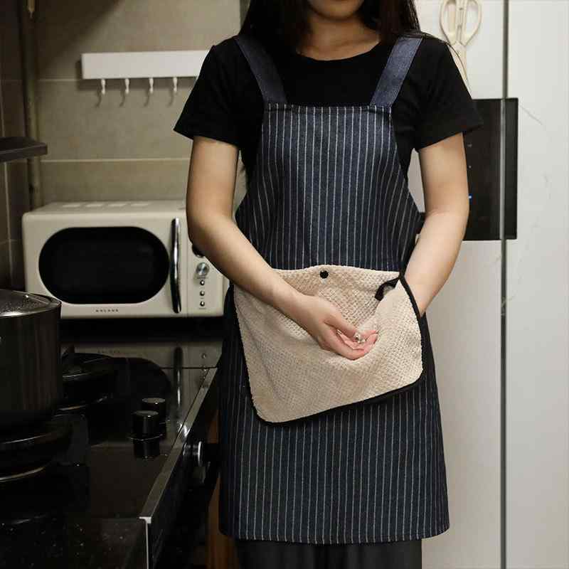 キッチンエプロン 男女兼用 油汚れ防止 高級感 拭き取りやすい 家用 料理用 腰巻き タオル付き スタイ..