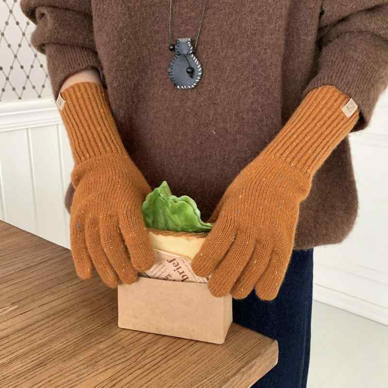 手袋 レディース 秋冬 ニット ロング丈 花柄 暖か ウール 赤 五指 保湿 日常使い 韓国風