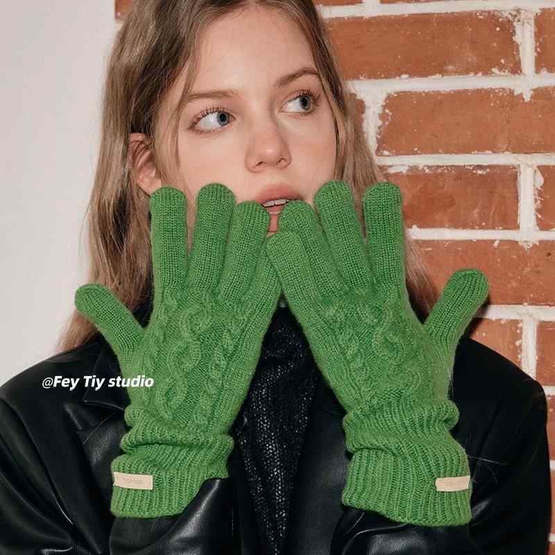 Gloves - 手袋 男女兼用 秋冬 暖か 厚手 高級感 ウール100% ケーブルニット 無地 ミトン グローブ 編み込み 保湿 防寒 日常使い 通勤 通学 アウトドア