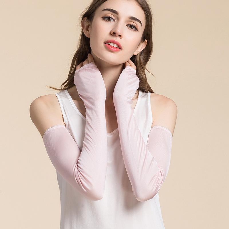 春夏 レディース 日焼け防止 アームカバー 真絹 薄型 長め UVカット 遮光 腕ガード 通気 快適 高級感 ..