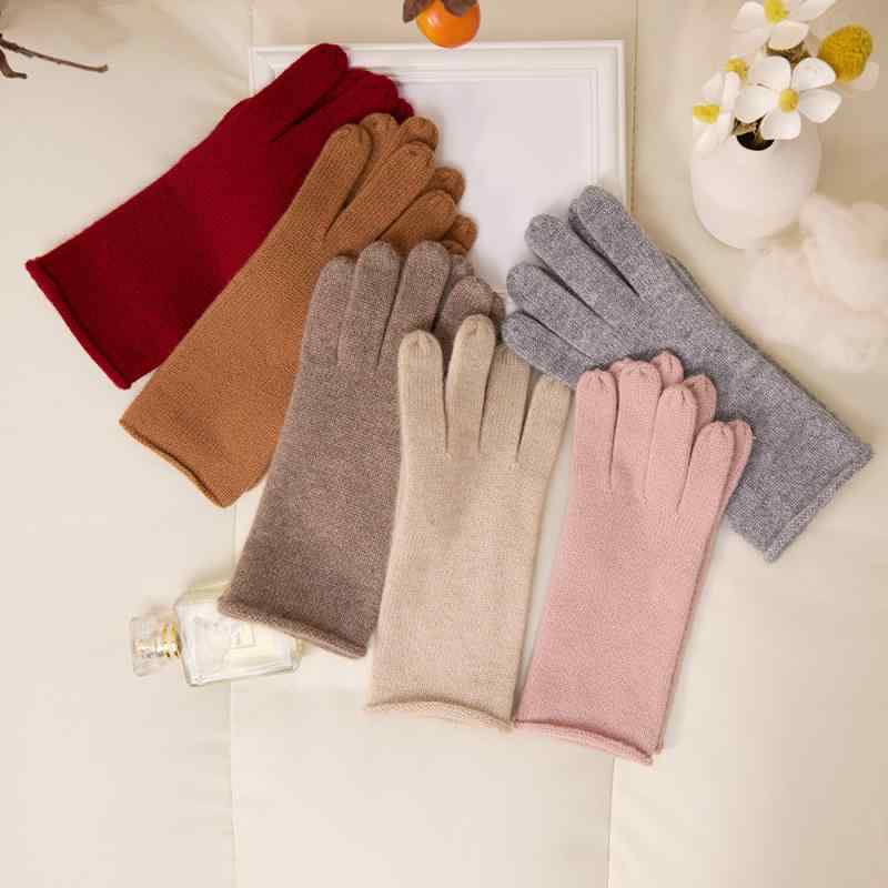 手袋 レディース 秋冬 サイクリング 保温 ニット 純羊毛 単色 巻き縁 暖か グローブ 冬用 ライディング..