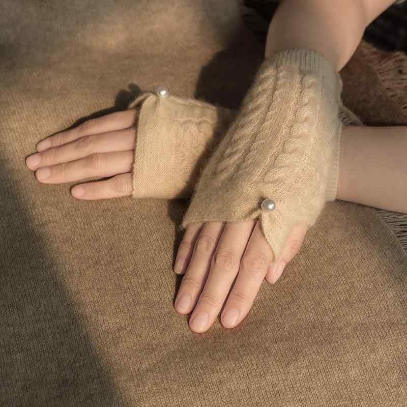 Other - 手袋 レディース 半指 指抜き グローブ ニット 羊毛 秋冬 ファッション 気質 上品 スマホ 操作 タイピング 単色 ツイスト フラワー 柄 手保護 編み込み デザイン 通勤 オフィス 日常使い