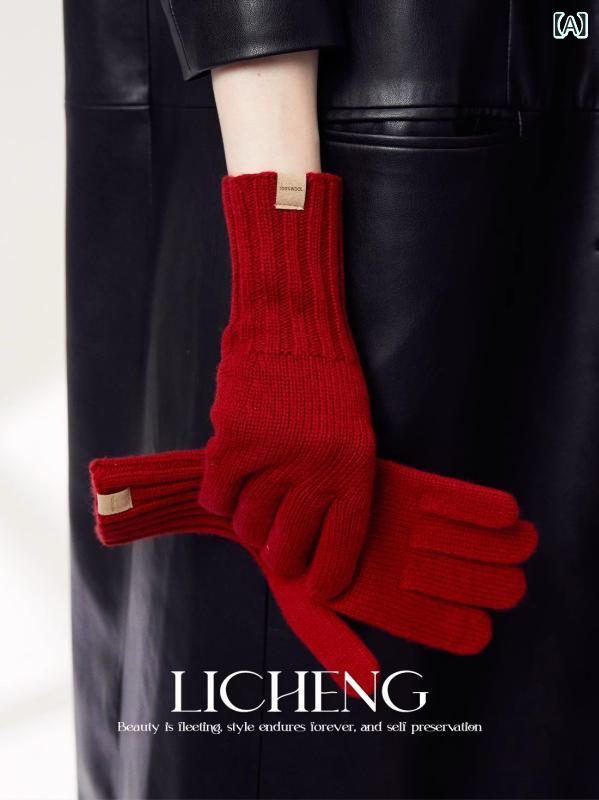 Gloves - 手袋 レディース 秋冬 羊毛 ニット 保温 サイクリング 単色 汎用 暖か 日常使い 指なしなし 柔らか 伸縮性 高品質素材 防寒 シンプルデザイン ベーシックカラー アクティブウェア ウィンターアクセサリー