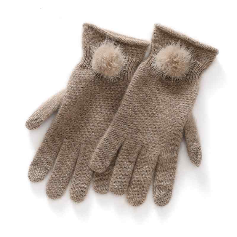 Gloves - 手袋 レディース 秋冬 山羊毛 加厚 ニット 分指 タッチスクリーン対応 毛球 付き 防寒 暖か グローブ 指先 使いやすい 柔らか 保温 女性用 日常使い