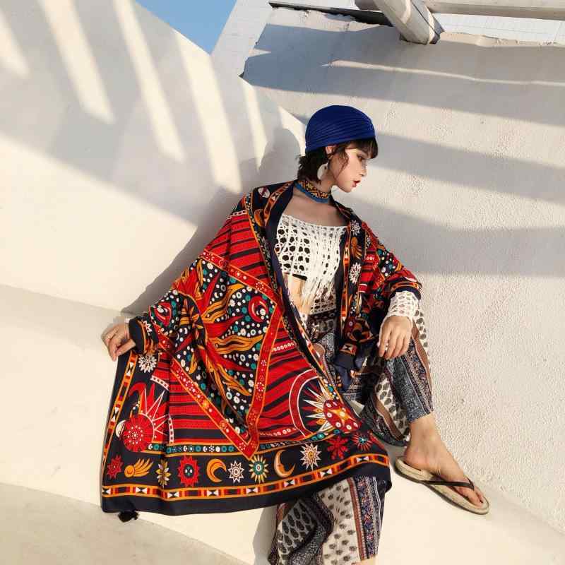 レディース スカーフ 民族風 綿麻 ガーゼ 太陽花柄 プリント ストール 日よけ ビーチタオル 春夏 防晒 ショール