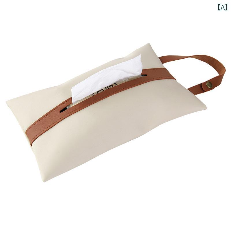 ティッシュケース 車載 ハンギング式 レザー シンプル ツートンカラー 引き出し式 車内収納 インテリア デコレーション モデルルーム用 日常使い