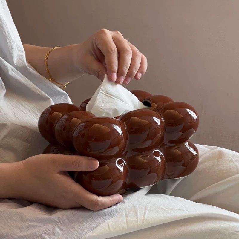 ティッシュケース セラミック 綿菓子型 インフルエンサー ダイニングテーブル リビングルーム デスクト..