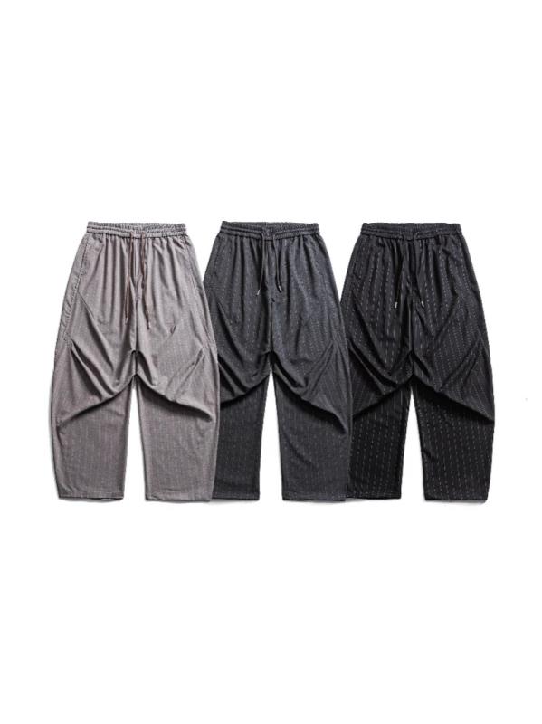 Rakuten - スーツパンツ メンズ 秋冬 縦ストライプ レトロ カジュアル ワイドレッグ ゆったりストレート ドレープ ロングパンツ