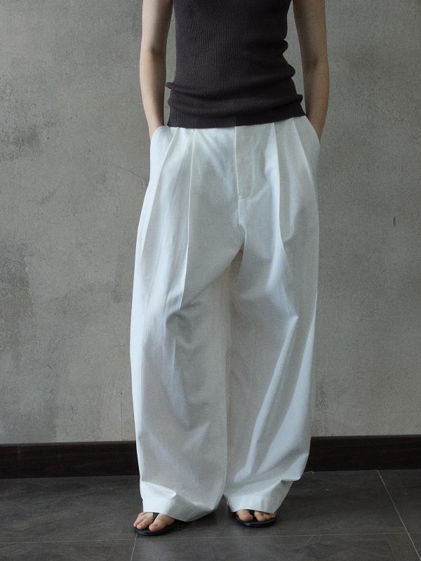 春夏 レディース ワイドレッグパンツ ダブルプリーツ コットン生地 ゆったりシルエット 通勤カジュアル ミッドウエスト シンプルスタイル ルーズフィット 快適