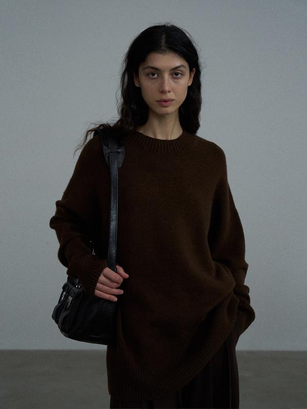 秋冬 レディース アルパカウール混紡 ニットセーター シンプル ラウンドネック 通勤 ミドルロング丈 暖..