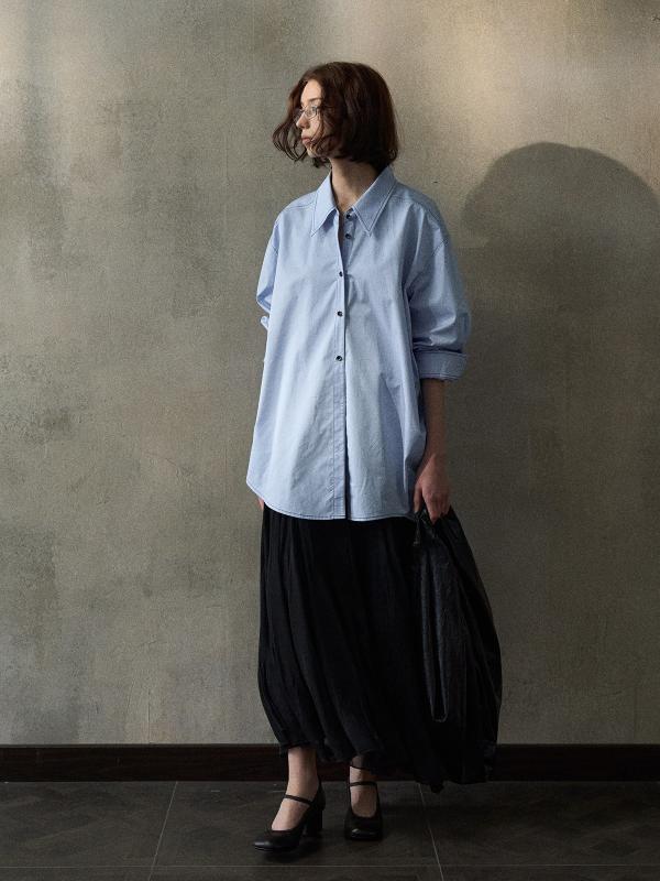 ブラウス レディース 春夏 アシンメトリー コントラストカラー ライン 純コットン ロング丈 通勤 カジ..