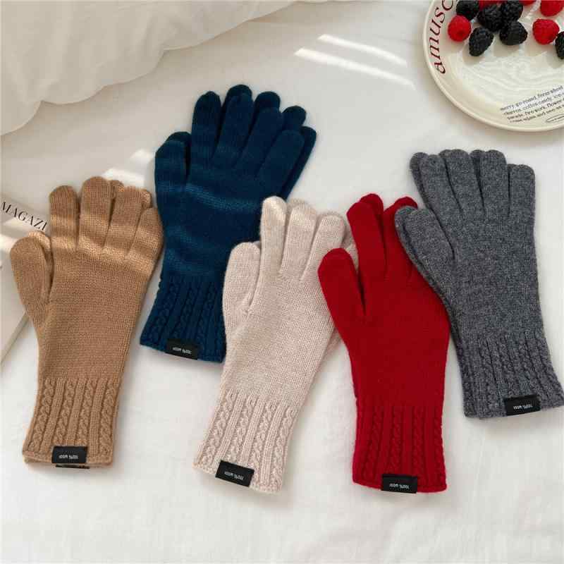 手袋 レディース 秋冬 タッチスクリーン対応 かわいい ニット 分指 2本指露出 チェーン柄 単色 保温 サ..