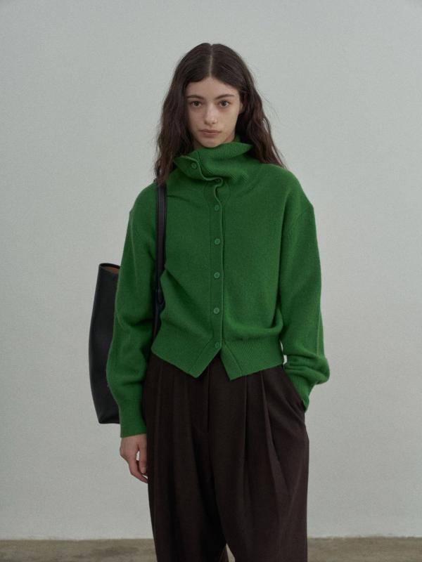 カーディガン レディース ウール100% シンプル 前後両用 翻領 ハイネック 通勤 秋冬 保暖 ニットトップス 軽量 吸湿速乾