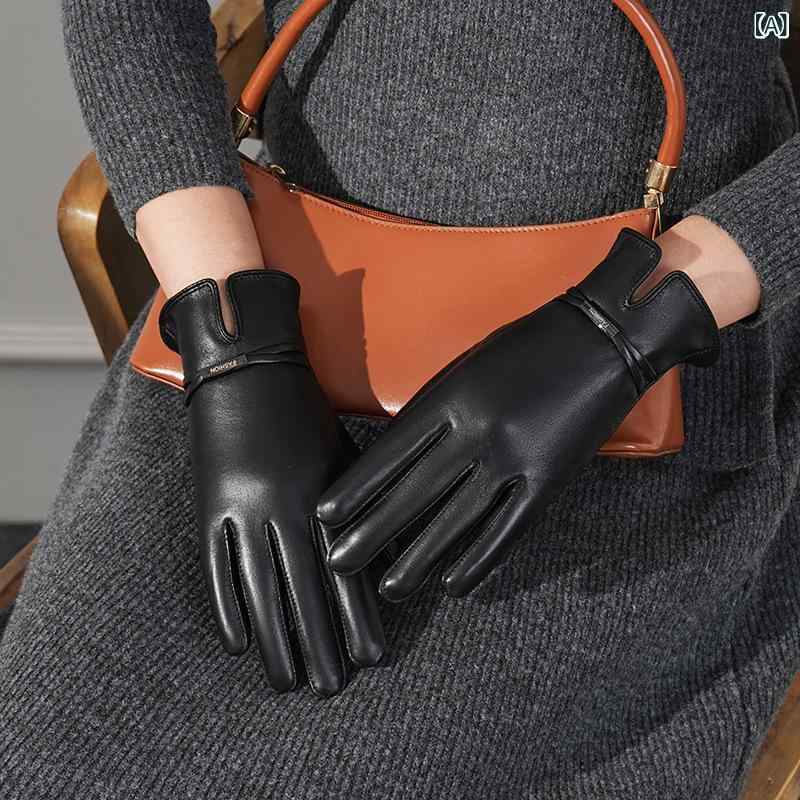 手袋 レディース 秋冬 本革 天然羊皮 上質革 厚手 起毛加工 防寒 暖か 防風 タッチパネル対応 スマホ対..