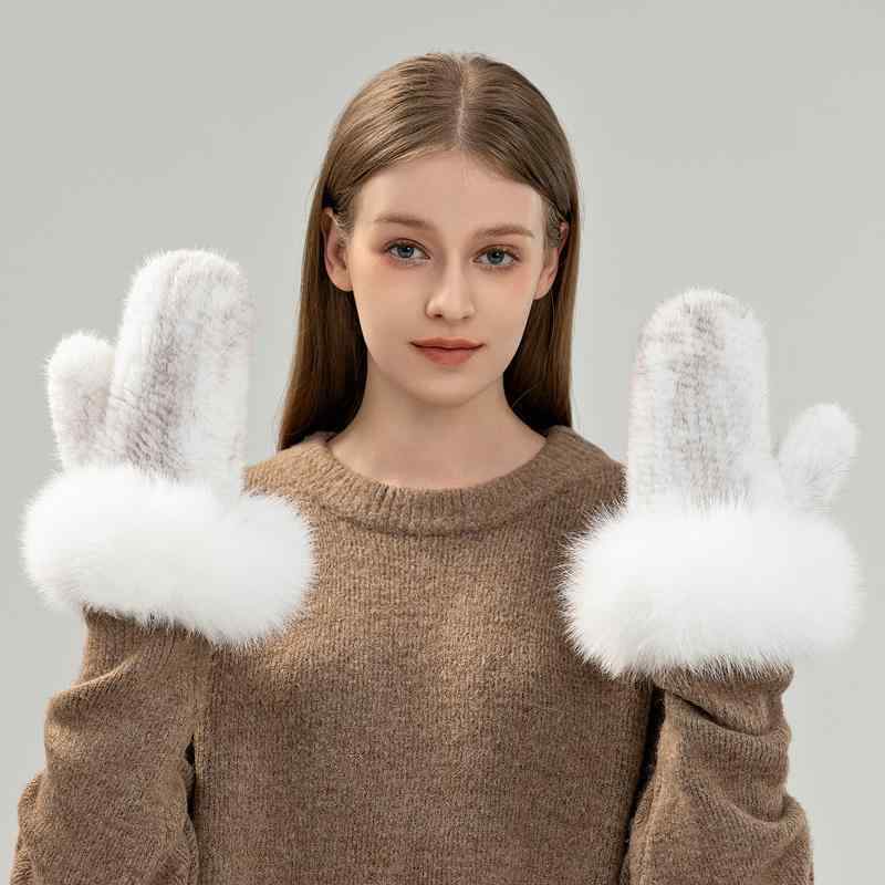 秋冬 レディース 手袋 ミンクファー フォックスファー 暖か ストレッチ 連指 スタイリッシュ コーディ..