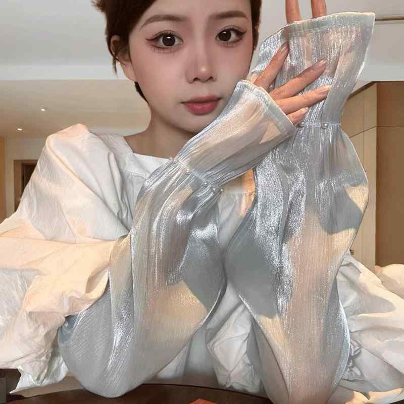 Camisoles - レディース 防晒袖 パール メッシュ 手袋 UVカット ゆったり 接触冷感 春夏 運転用 インフルエンサー ファッション 手首カバー 外出 アウトドア 軽量 通勤