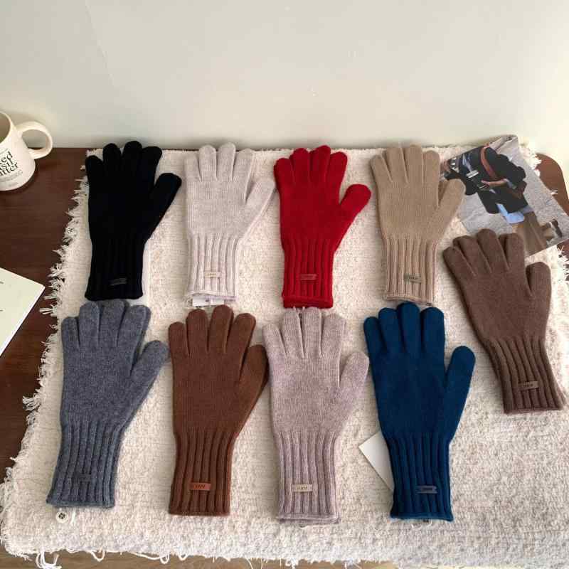 Gloves - 手袋 男女兼用 グローブ 秋冬 防寒 暖か ウール ニット レトロ 単色 無地 五指 タッチスクリーン 対応 スマホ タッチ オーストラリア産 純羊毛 ビンテージ クラシック