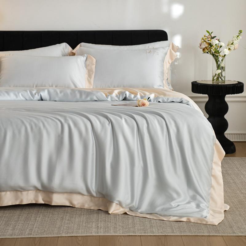 春夏 接触冷感 再生繊維 寝具 4点セット シルク調 掛け布団カバー ベッドシーツ 枕カバー 高密度織り 滑らかな肌触り 通気性 吸湿速乾 部屋着 日常使い