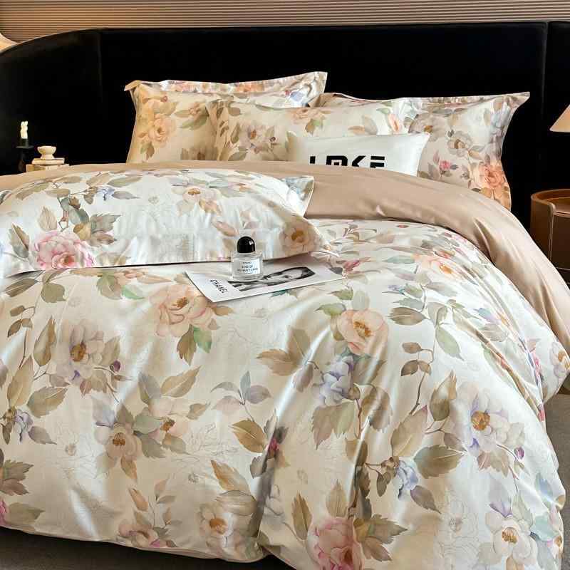 春夏 綿100% 4点セット 寝具 高級プリント ベッドシーツ 枕カバー ベッドパッド 高級感 軽量 ...