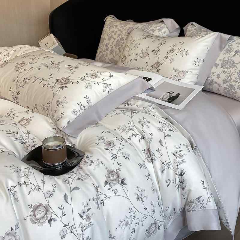 寝具セット テンセル素材 デジタルプリント ワイドボーダー ダブル4点セット シングル3点セット シルク滑らか 肌触り 高級感 再生繊維 親肌 軽量 通年用