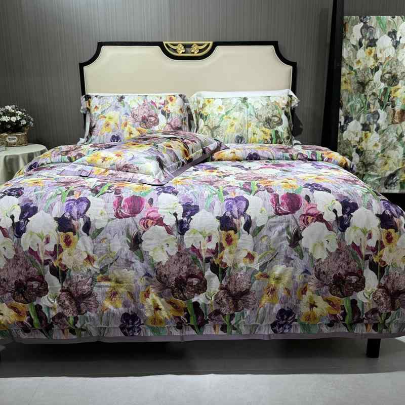 ベッドシーツ 4点セット シングルダブル 高級長繊維綿 全綿 デジタルプリント柄 シンプル モダン 寝室用 家庭用 日常 快適 ソフト 吸湿速乾