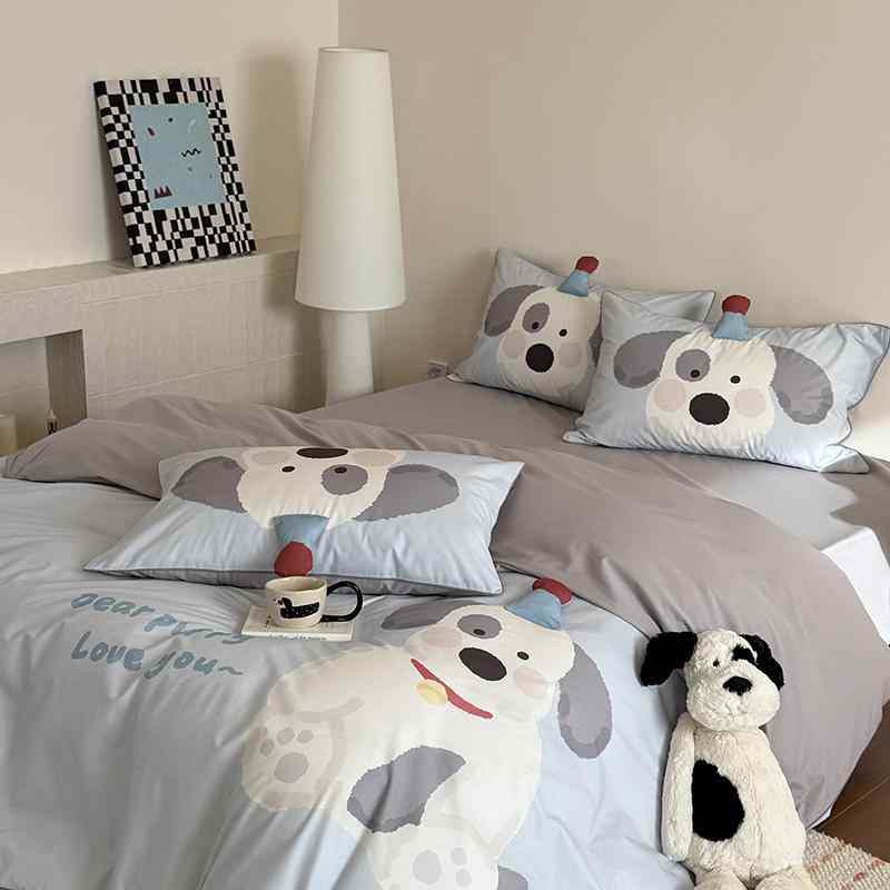 子供用寝具セット かわいい犬クマ立体プリント 全綿水洗綿 3点セット 4点セット 柔らかい肌触り 子供部屋 おしゃれベッドカバー 枕カバー シーツ 掛け布団カバー