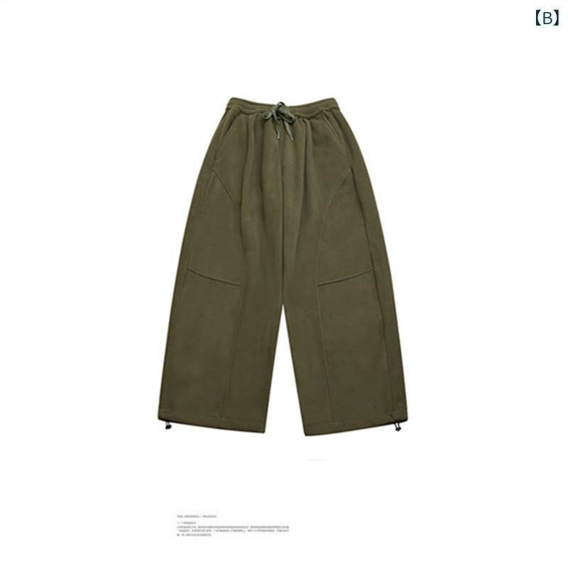 くらしのセロネのパンツ メンズ 秋冬 レトロ ゆったり ワイドレッグ ストレート ロング ベルベット ドローストリング ワーク カジュアル ストリート カーゴ｜アングル3