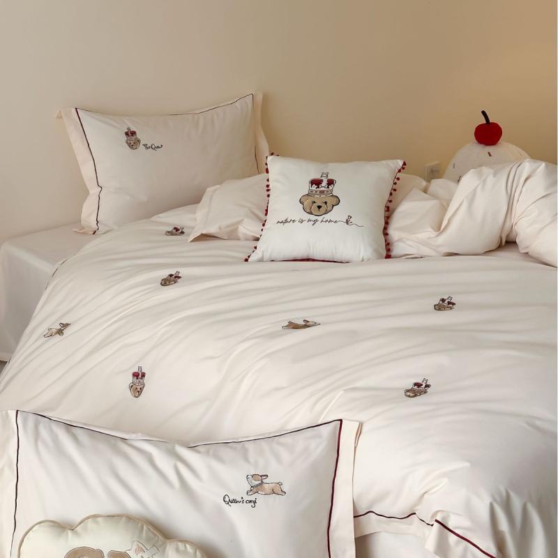 寝具セット キッズ 春夏 綿100% 刺繍 柔らかい 薄手 かわいい卡通柄 4点セット 水洗綿 子供ベッドカバー 枕カバー 掛け布団カバー フィットシーツ 吸湿速乾 軽量 部屋着代わり 日常使い ベビー対応 男女兼用