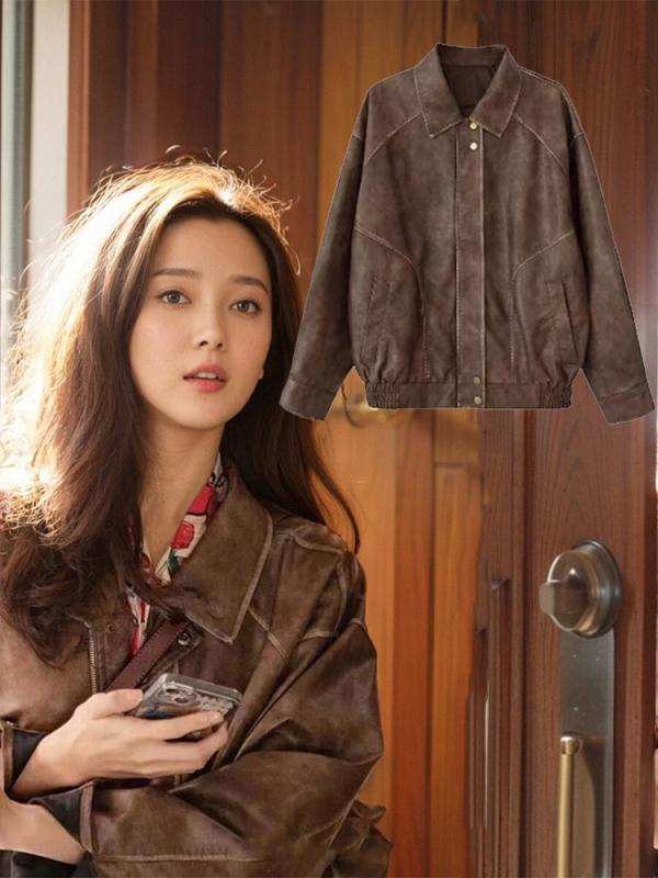 革ジャケット レディース 春秋 ブラウン ゆったり バイカースタイル アメリカン かわいい クール ルーズフィット ライダース トップス コーデ 秋冬 軽量 吸湿速乾 高級感 デニム ピンク系