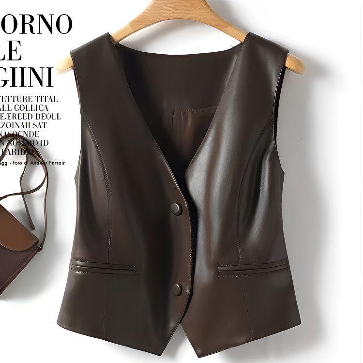 春夏 レディース レザーベスト 高級感 ファッション 皮革 アウター コーディネート スタイリッシュ 軽..