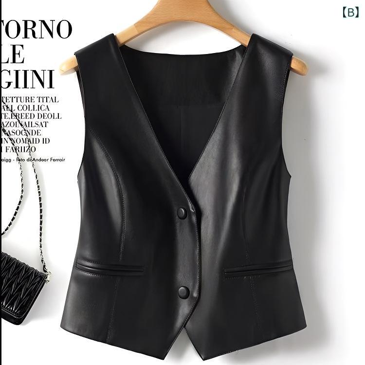 春夏 レディース レザーベスト 高級感 ファッション 皮革 アウター コーディネート スタイリッシュ 軽量 ベーシック