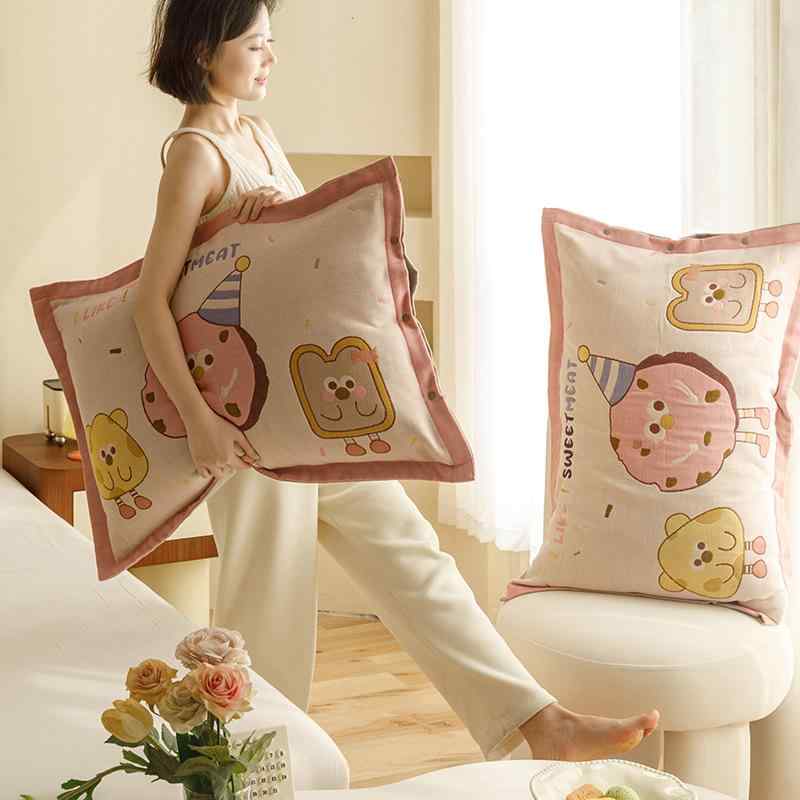 枕カバー 大人用 純綿4層ガーゼ ボタン式 通気性 吸湿速乾 快適快眠 寝室用 枕頭保護 ガーゼ素材 コットン100% 枕ケース 枕巾 寝具アクセサリー