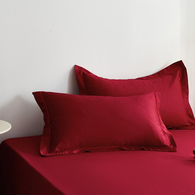 枕カバー 綿100% 高級長絨綿 深紅 復古ワインレッド 2枚セット 寝室用 高級感 柔らかい肌触り ベッドル..