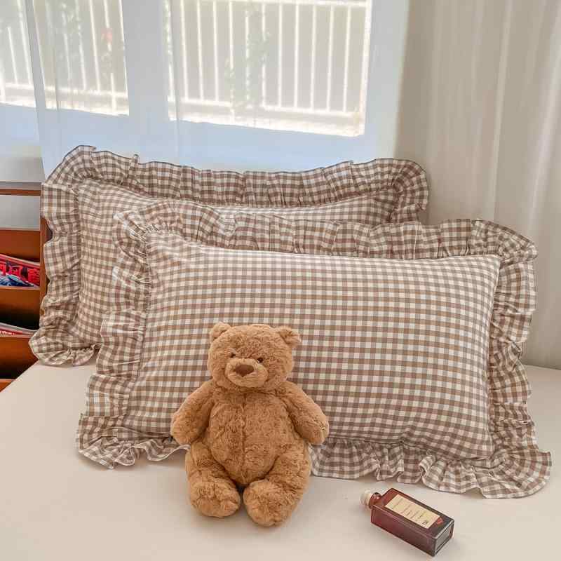 Pillow Cases - 枕カバー シングル チェック柄 韓国風 学院スタイル 学生寮用 寝室インテリア 通学 通勤 多サイズ対応 綿素材 軽量 吸湿速乾